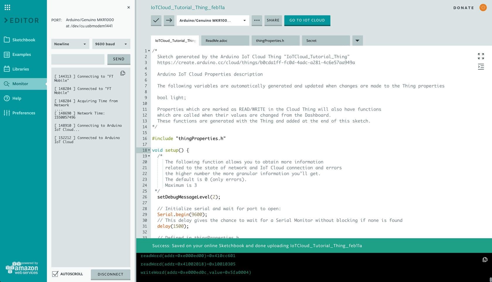 Arduino IoT Bundle online tutorial platform showing step-by-step project guide