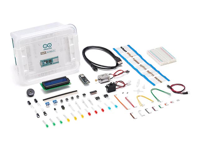 Arduino IoT Bundle contents laid out showing all components