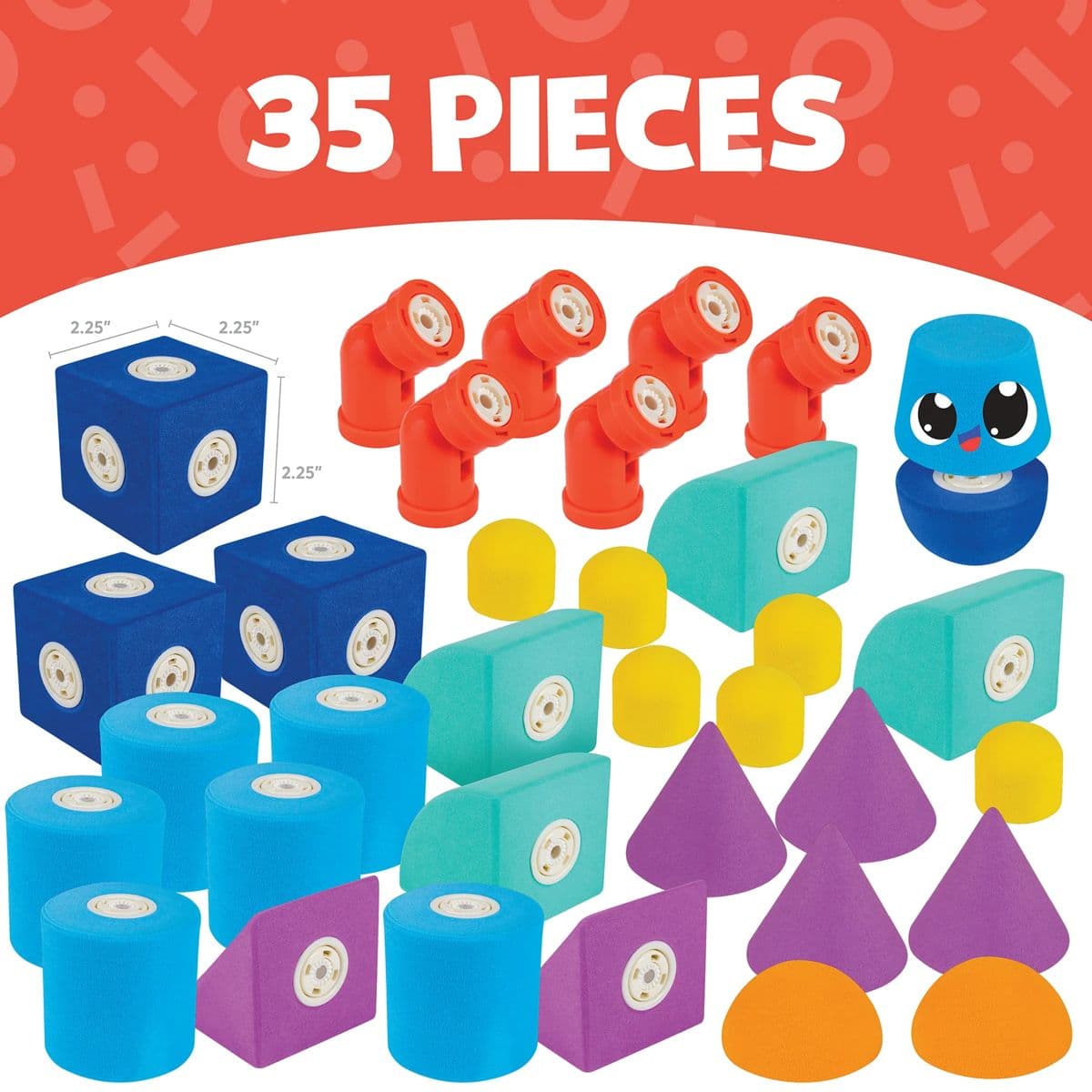 Blockaroo Magnetic Foam Builders Castle — 35 soft magnetic foam blocks laid out showing all shapes