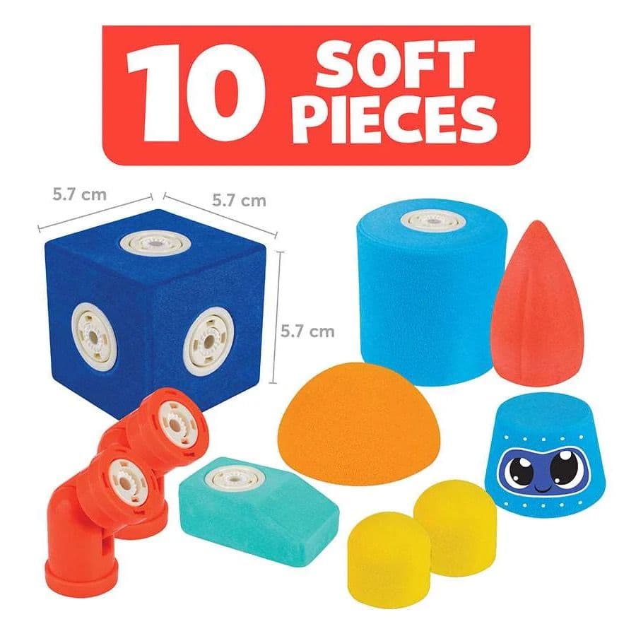 Blockaroo Magnetic Foam Builders Robot set contents — 10 soft magnetic foam blocks and idea booklet