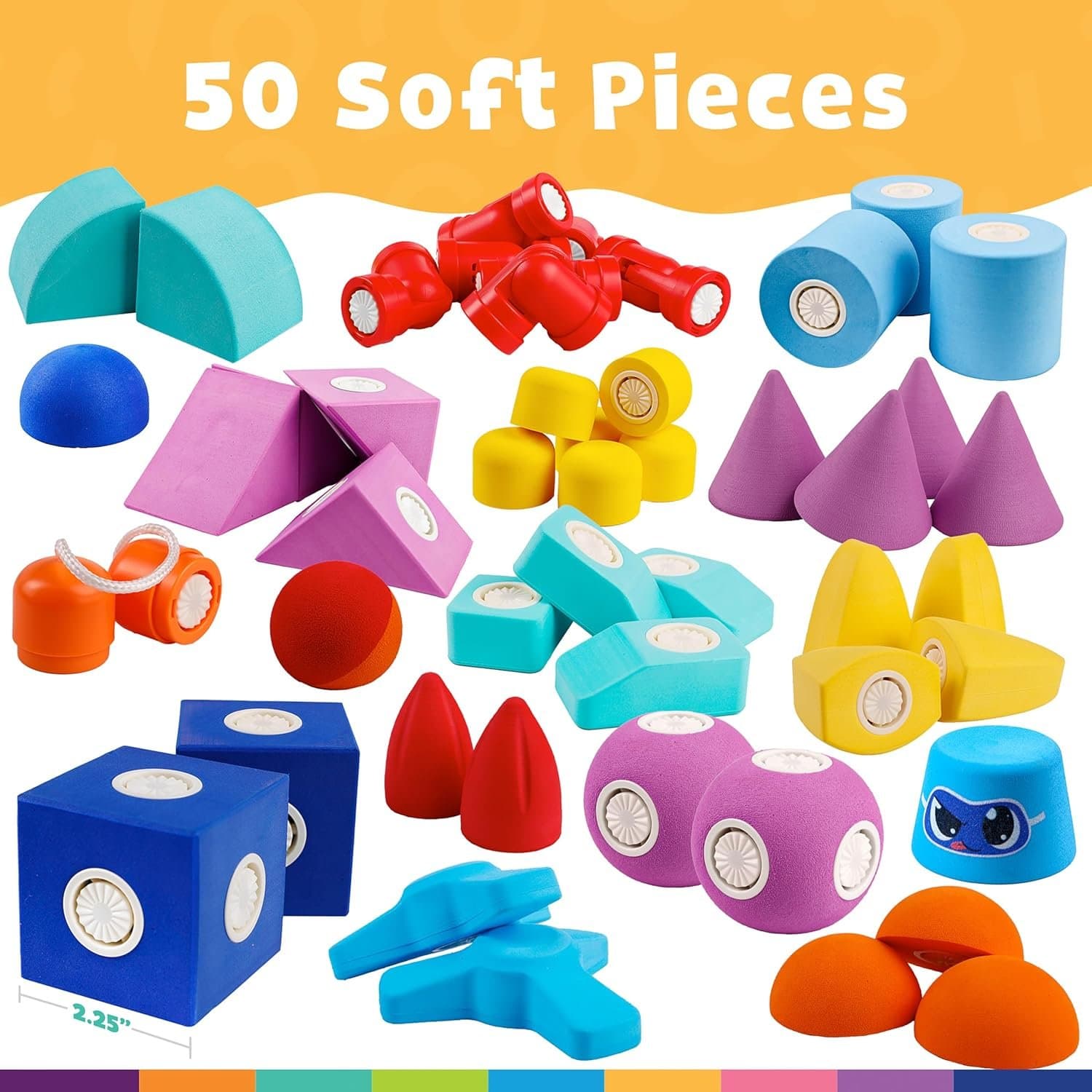 Blockaroo Trunk Set contents — 50 magnetic foam blocks, idea book, and storage trunk
