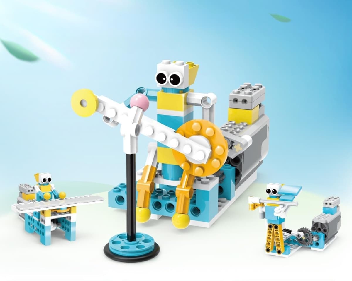 A band of music robots — pianist, guitarist, bassist, drummer, and violinist