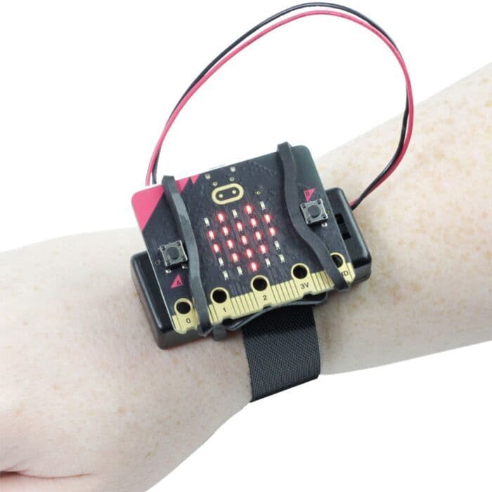 BBC micro:bit wearable fitted securely on an arm