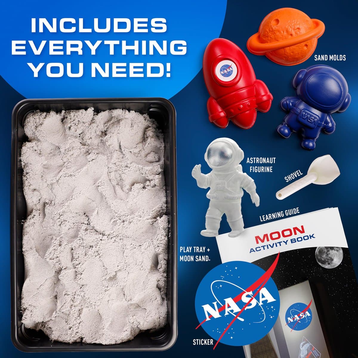NASA Moon Sand Activity Kit contents laid out