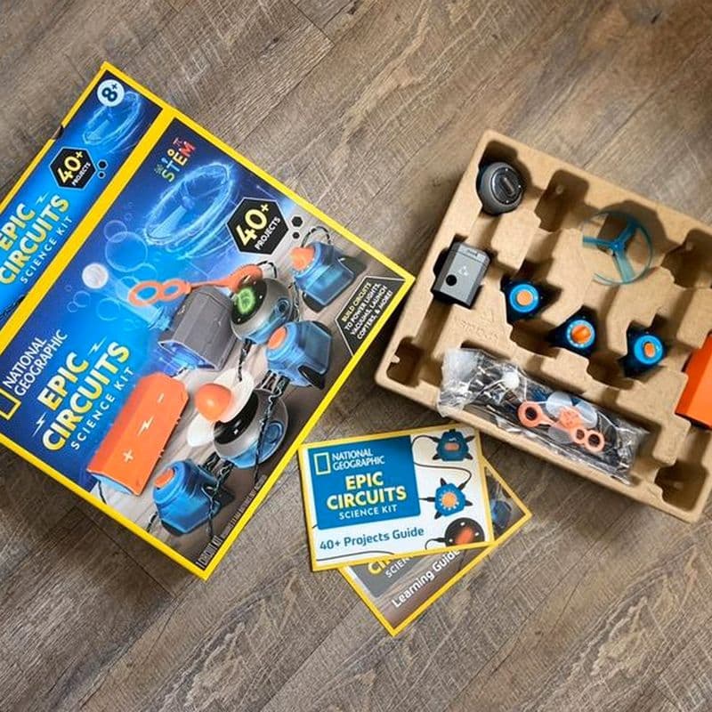 Epic Circuits kit box opened showing all components