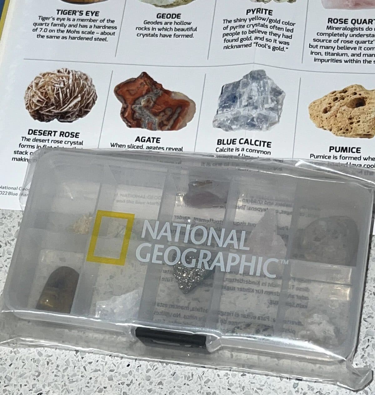 Close-up of the National Geographic Rock and Mineral Starter Collection box