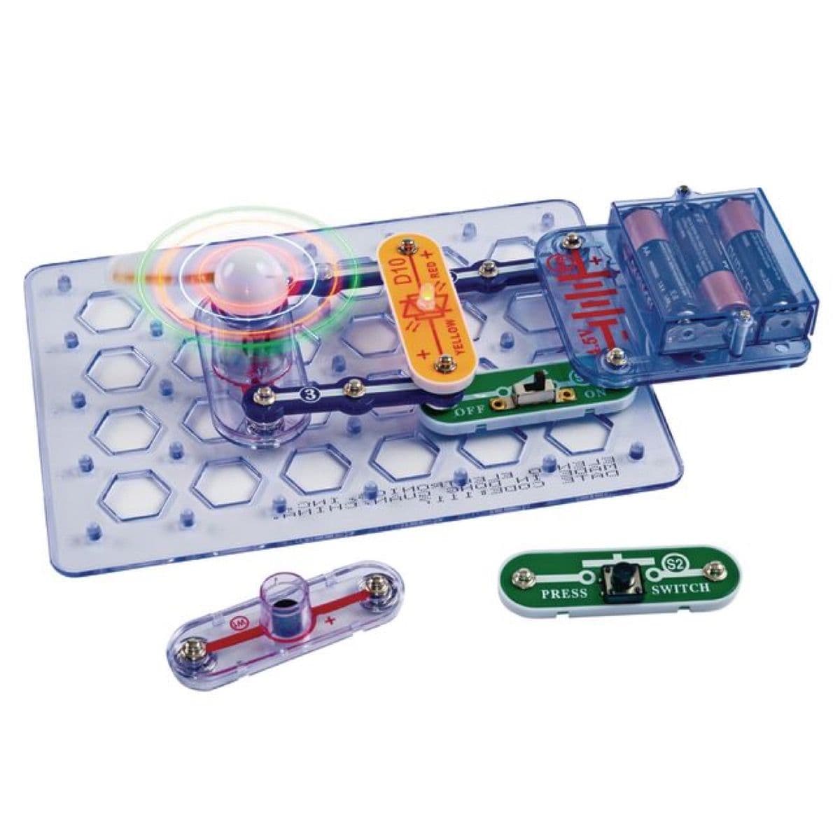 Snap Circuits Beginner kit laid out showing all components